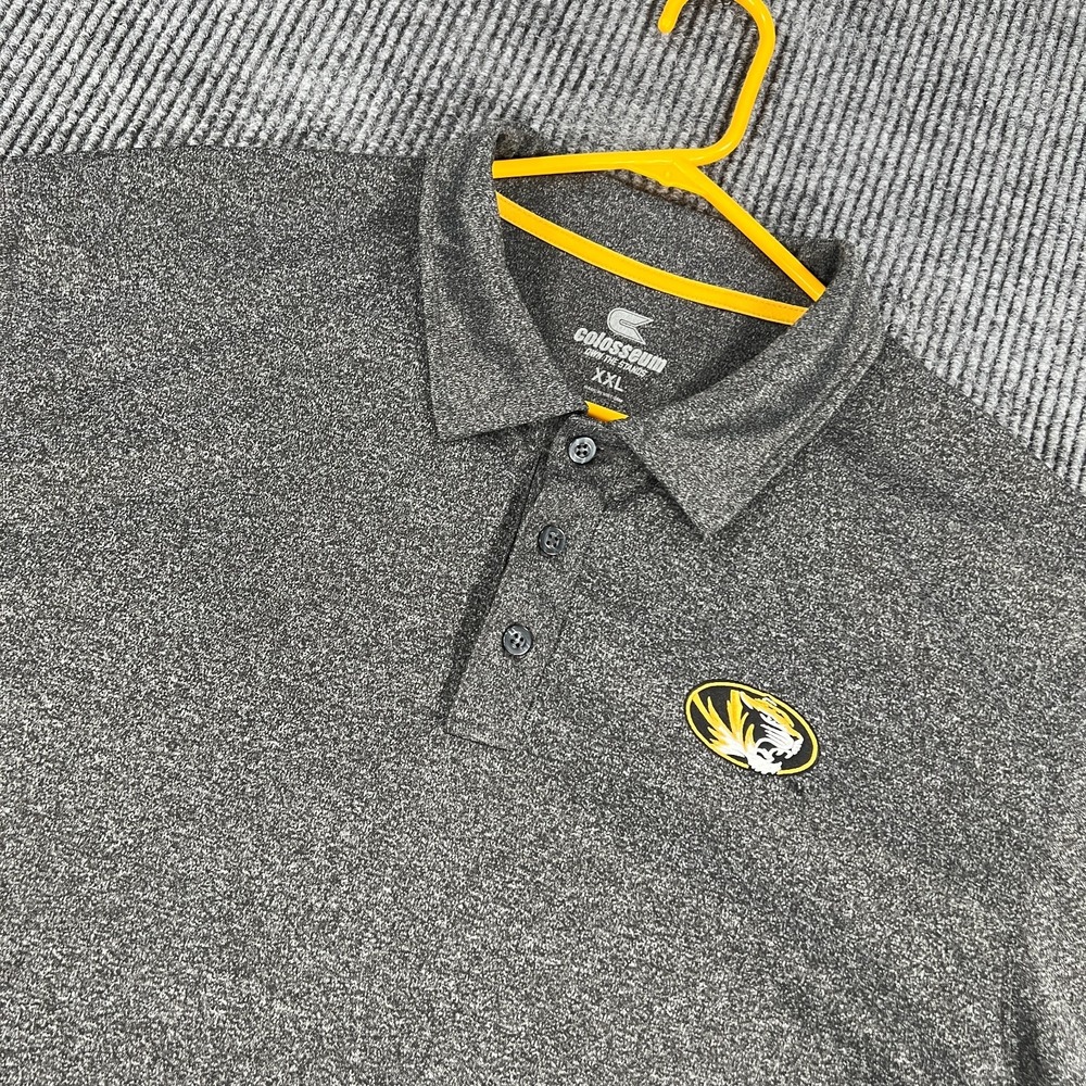 Missouri Tigers Mizzou Polo Shirt Mens 2XL XXL Gray Short Sleeve SEC NCAA